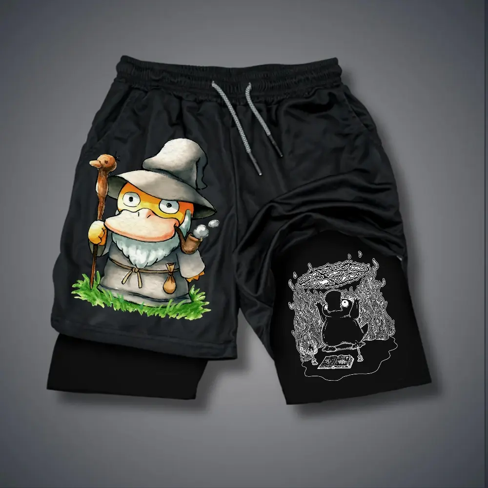 Unisex A duck sorcerer casts a formation with a magic staff Graphic Double-layer Shorts Personalized Pattern Y2k Clothing Double-layer Shorts,Women's Clothing, Menswear, Vintage Style,Summer Casual Oversized