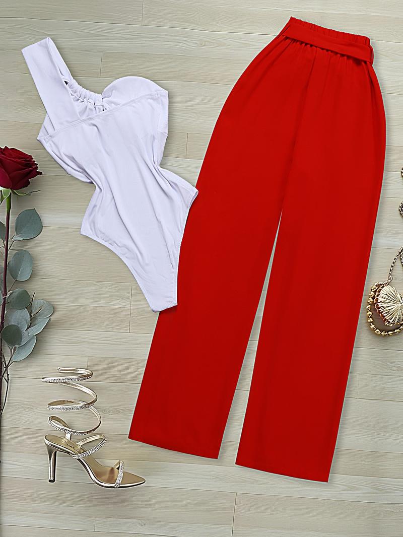 Elegant Jumpsuit + Wide Leg Pants Set, Sexy Vacation, Perfect for Summer, Stylish and Comfortable