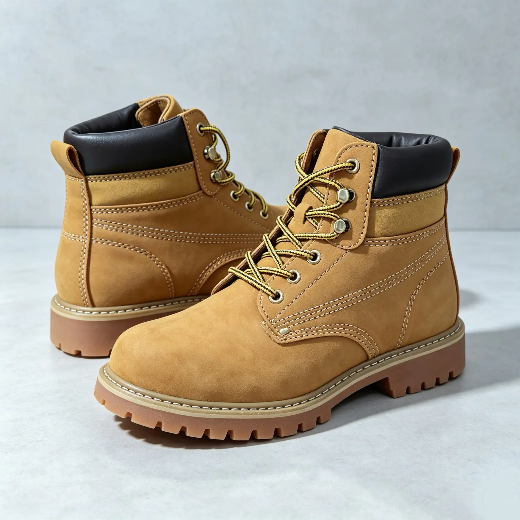 Lumubby Men's Retro Casual Ankle Work Boots - Classic Yellow Outdoor Hiking Footwear