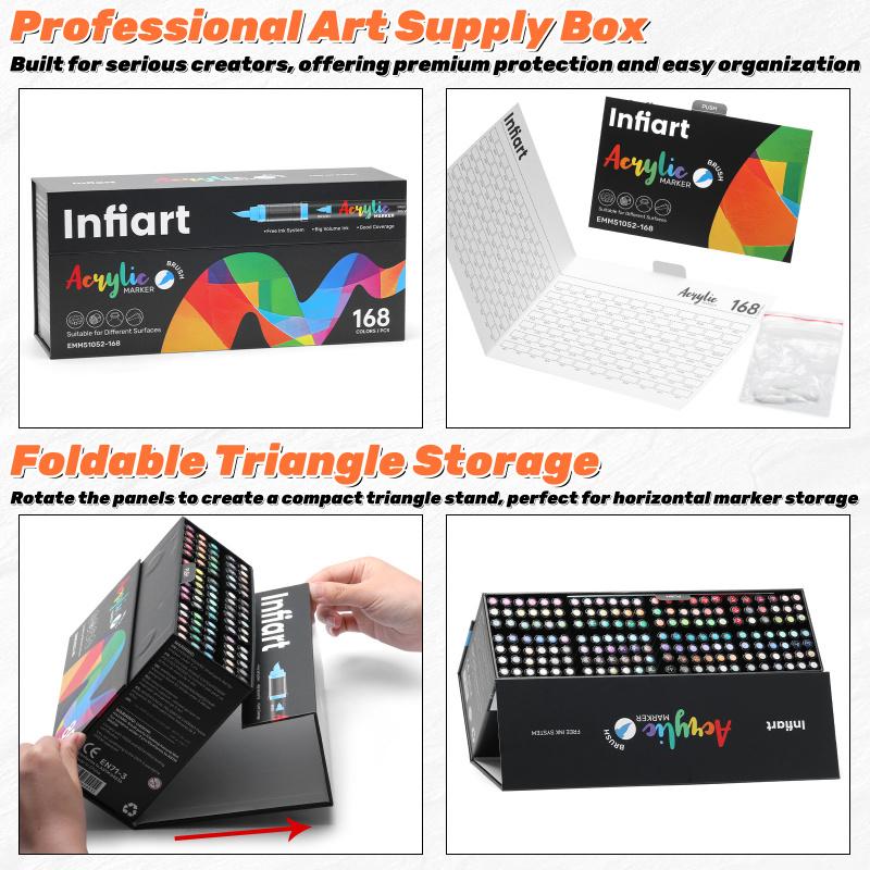 Acrylic Paint Markers Set, With Foldable Triangle Storage,Acrylic Paint Pens Brush Tip for Rock Painting, Wood, Glass, Stone, Canvas, Ceramic, Fabric,DIY Craft,Art Supplies for Adults,Art Mrkers