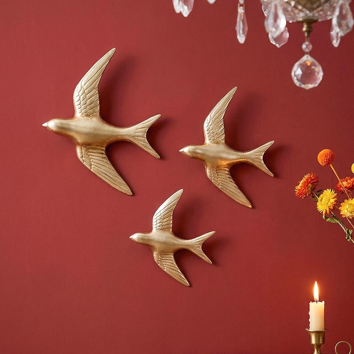 3pcs European Style Flying Bird Wall Decor, Resin Material Home Hotel Decoration, Bathroom Hanging Ornament