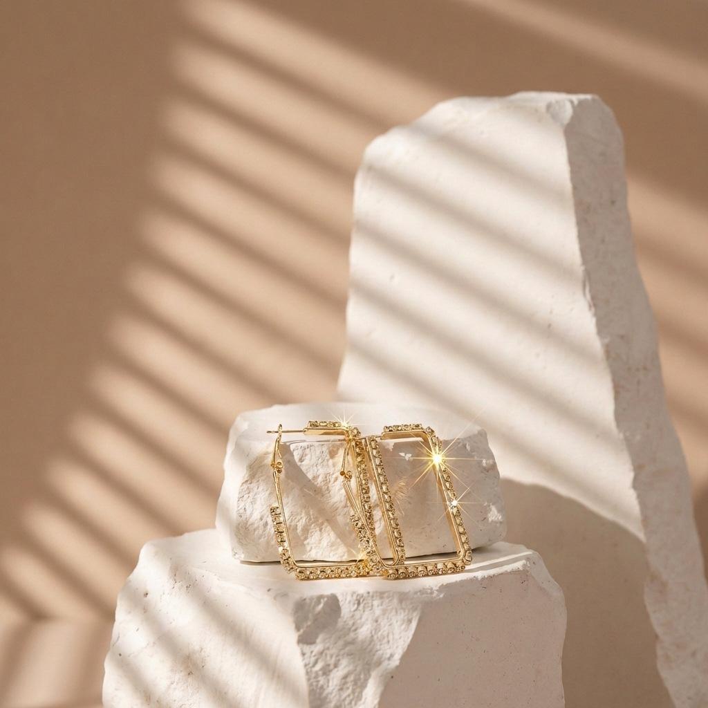 Elegant Rectangular Hoop Earrings Set for Women, Sparkling Rhinestone Geometric Studs, Versatile Fashion Jewelry, Perfect Gift Idea