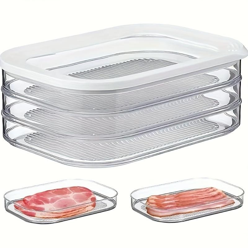 3-Tier Transparent Food Storage Container Set, Food-Grade PP Material Refrigerator Organizer Box, Stackable Kitchen Fresh-Keeping Containers, Suitable for Steak, Deli Meats, Cheese, Grains, and Other Food Storage and Organization, Space-Saving