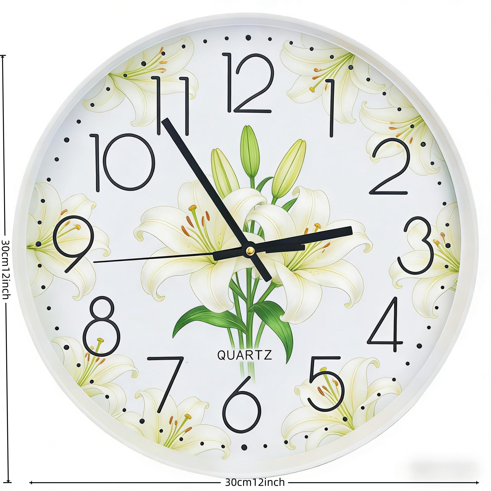 Silent Lily Flower Wall Clock, Modern Nordic Style Quartz Clock, No Drilling Decorative Wall Clock, Living Room Bedroom Home Fashion Clock