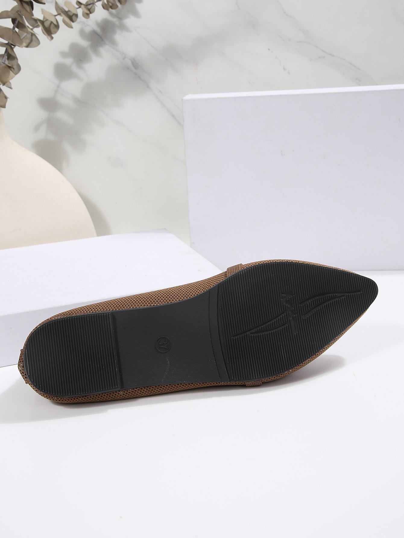 1 Pair Women's  Colorblock Knit Pointed Toe Metal Buckle Flat Loafers, Minimalist Commute Style Breathable Slip-On Shoes, Versatile Elegant Comfortable Professional Footwear for Office Work