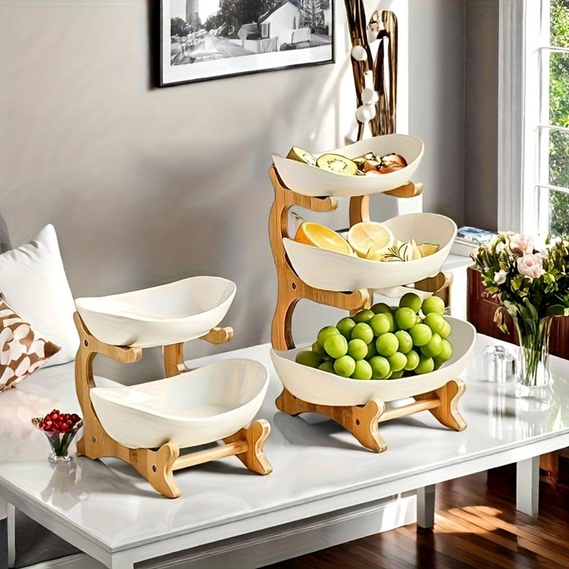 Colorful Fruit Basket Set, 2 & 3 Tier Dessert Stand with Wooden Frame, Plastic Fruit Bowl, Small Cake Holder, Cookie Plate, Candy Buffet, Dessert Display Stands