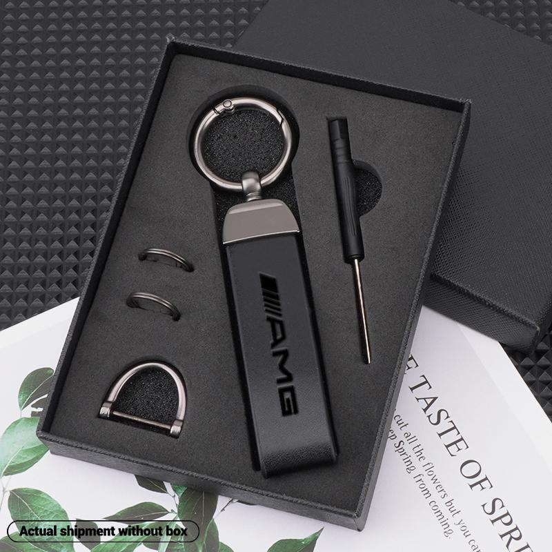 High Grade Leather Keychain, Car Logo Keyring Accessories, Compatible with Mercedes Benz Amg W204 W205 W211 W212 W213 W176 Gla Cla