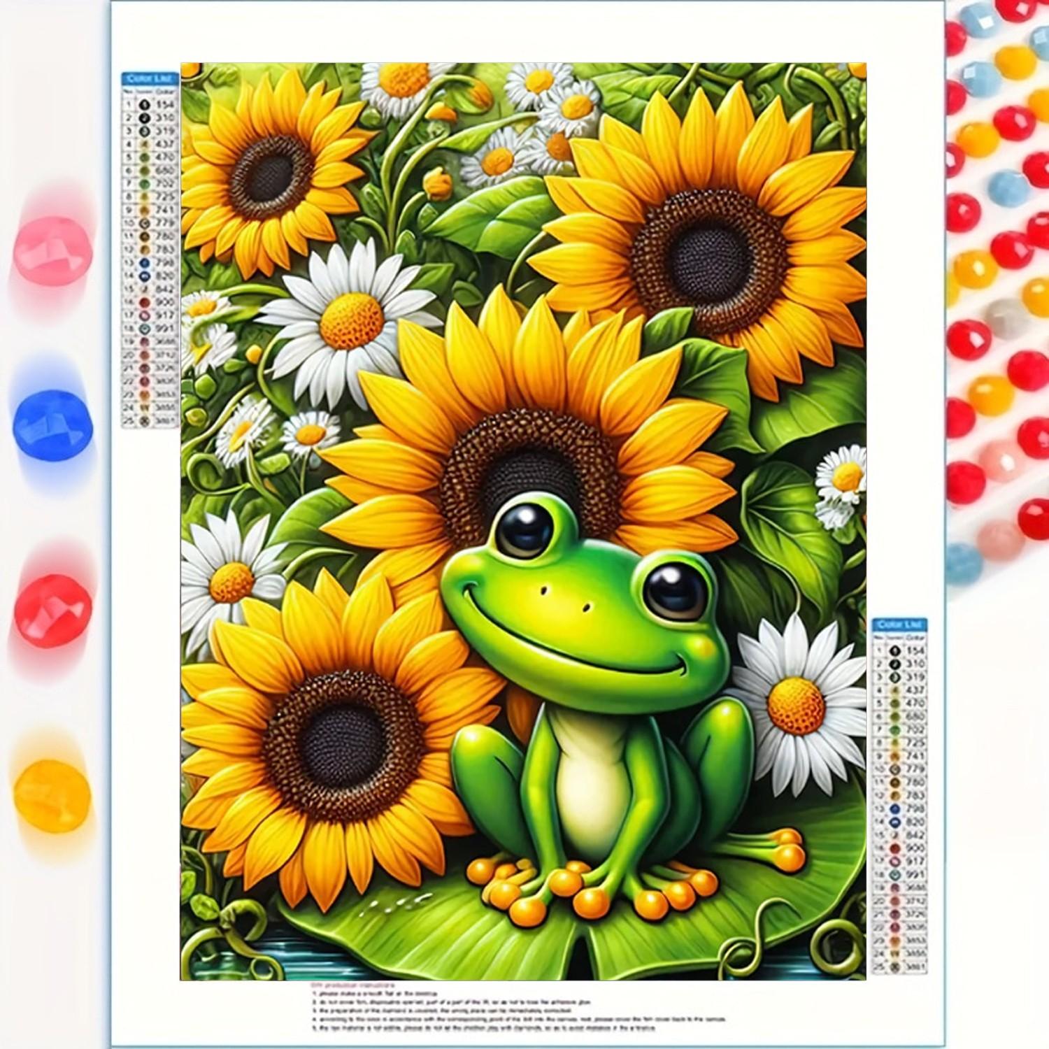 5D Diamond Painting Kit, DIY Diamond Art, Sunflower & Frog Full Drill, Beginner Friendly, 11.81x15.75 Inches, Home Wall Decor, Christmas Gift