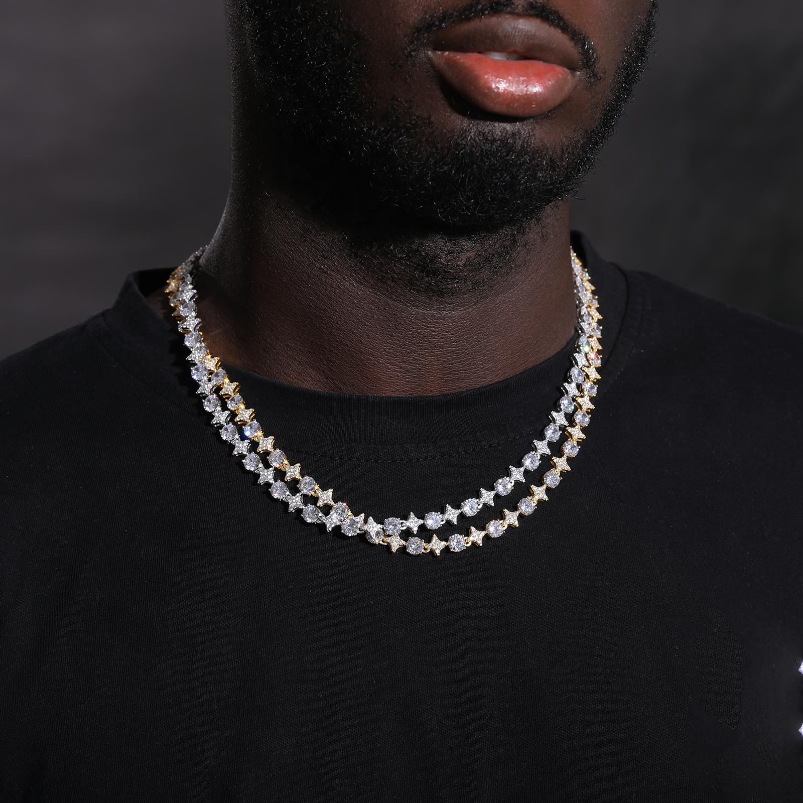 【#NS9250037】8mm S925 Sterling Silver Star Round Tennis Chain Necklace For Women New Design Iced Out Hip Hop Fine Jewelry for Christmas