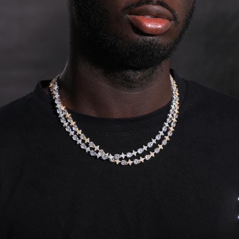 【#NS9250037】8mm S925 Sterling Silver Star Round Tennis Chain Necklace For Women New Design Iced Out Hip Hop Fine Jewelry for Christmas