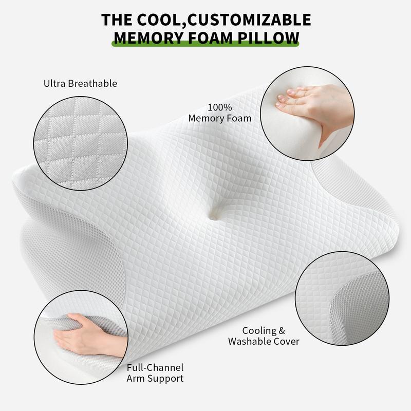 Easy-Going Memory Foam Pillow, Breathable Cervical Neck Pillow, Multifuctional Pillow for Neck Shoulder Pain Relief, Bed Contour Pillow for Side, Back Sleepers, Bedding Accessories