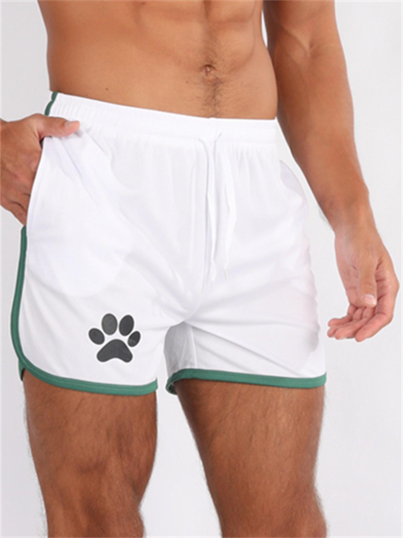 Men's Summer Running Shorts, Breathable Gym Sports Pants with Pockets, Outdoor Training Casual Daily Wear, Bear Print Three-Quarter Length