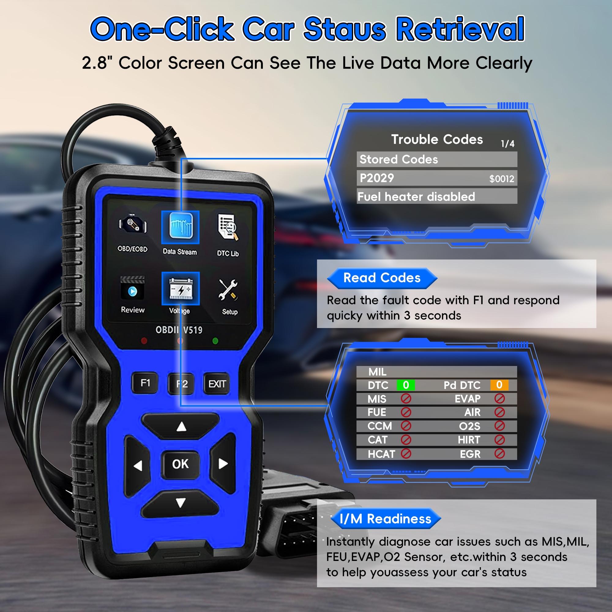 Vehicle OBD2 Scanning Tool, Automotive Scan Tool, Diagnostic Tool, Complete OBD2 Function Code Reader, Quick Clearing Fault Codes, Quick Engine Start, Suitable for All OBDII/EOBD Vehicles After 1996
