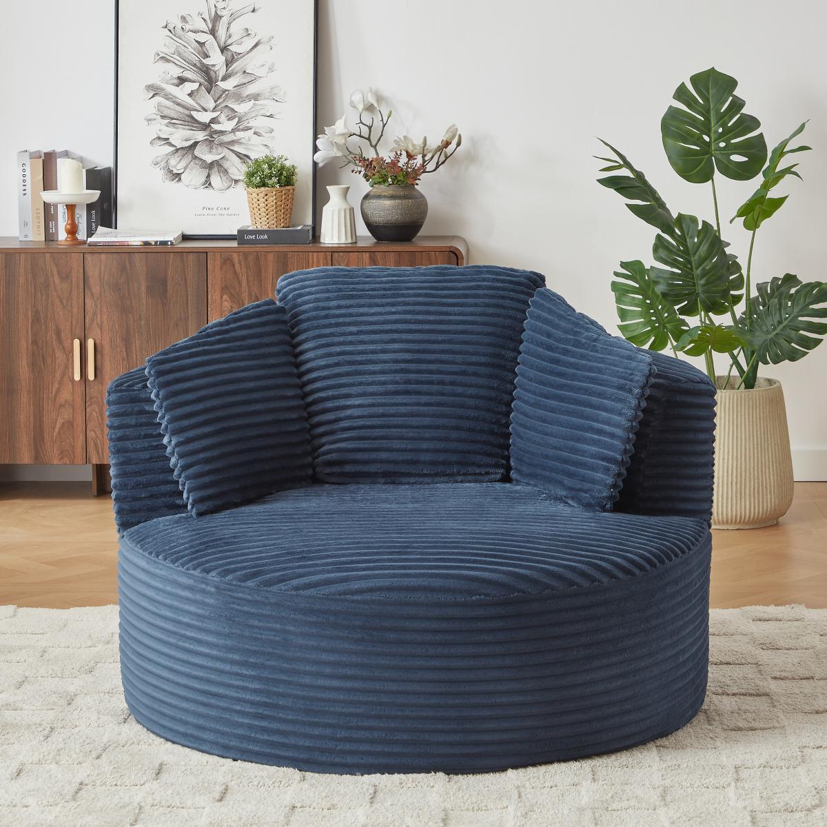 Compressible Corduroy Round Chair with Cushioned Backrest - Modern Comfort Seating for Living Room,Office,Apartment(no swivel)