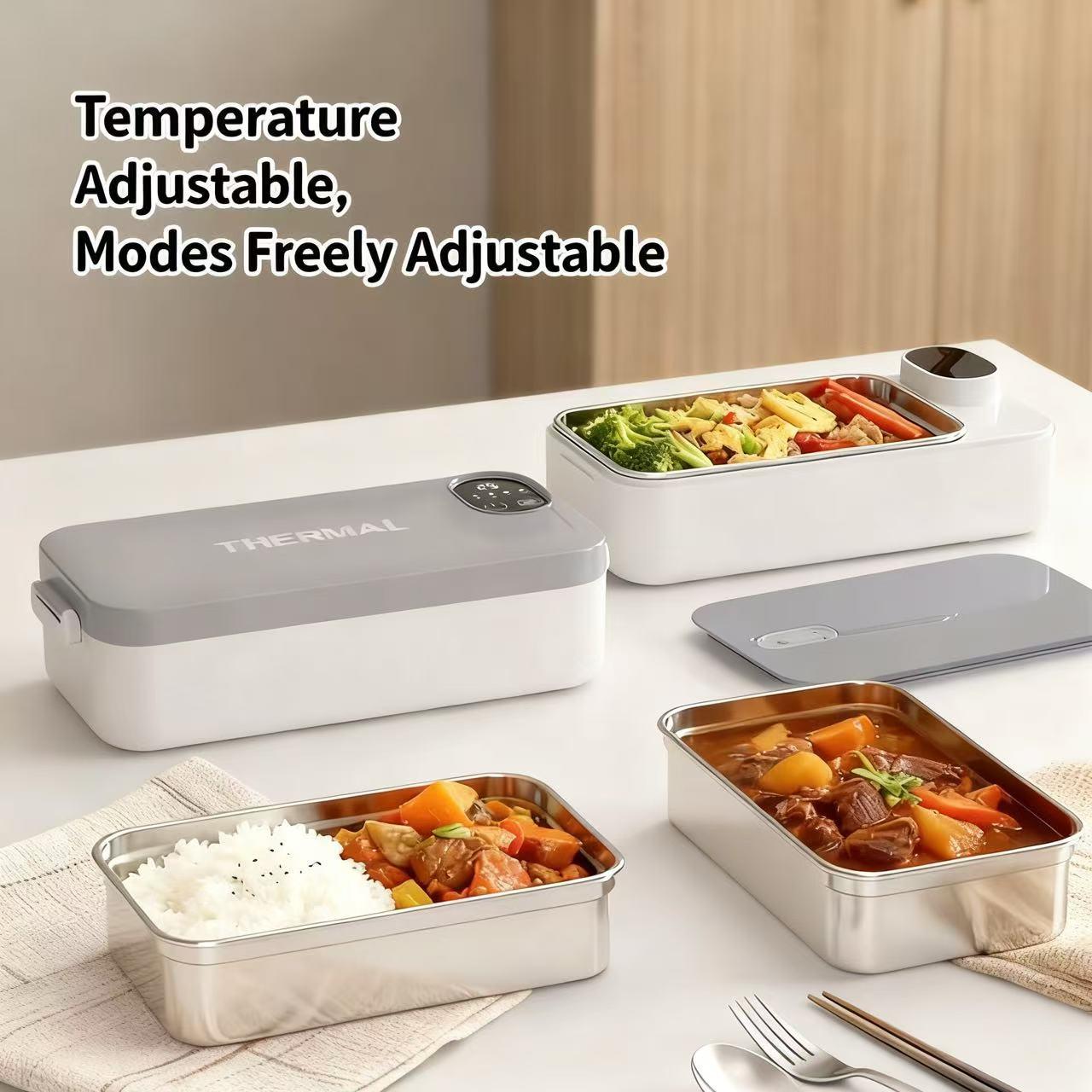 Portable Electric Heating Lunch Box with Smart Display & Constant Temp - 304 Stainless Steel, Rechargeable for Car, Office, Students & Truck Drivers