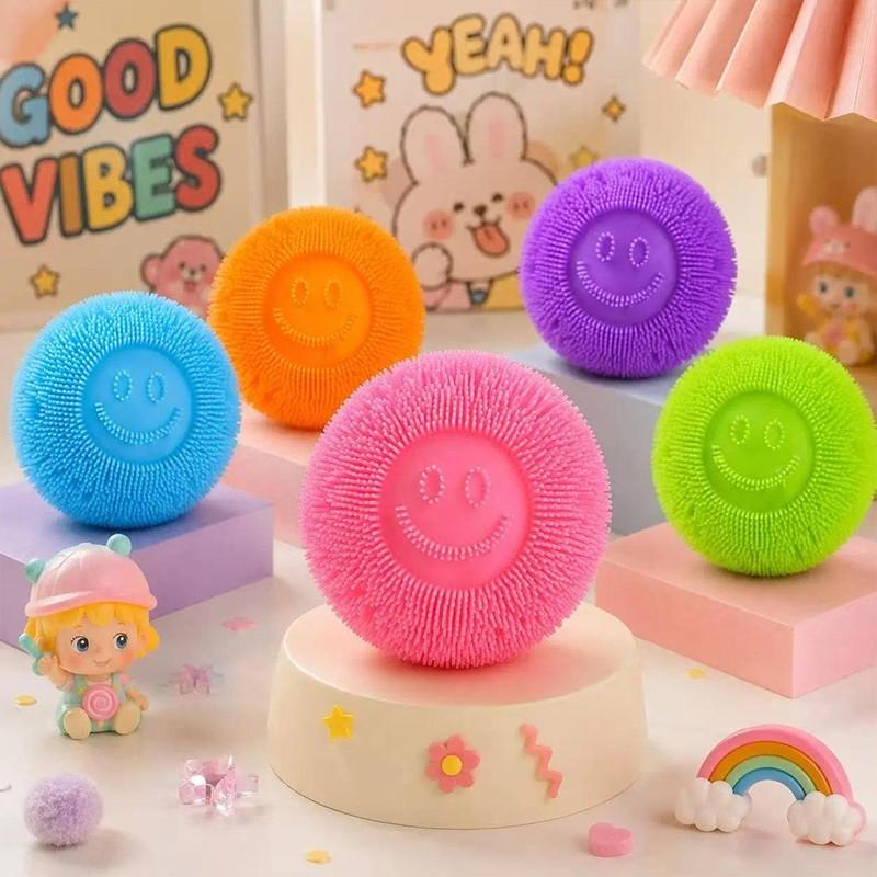 5 Colors TPR Soft Spiky Smiley Face Stress Ball 1 Pack/5 Pack Super Soft Squeezable Rebound Cute Stress Relief Squishy Non-Toxic Sensory Fidget Gift Toy Fidget Toy for Kids Adults