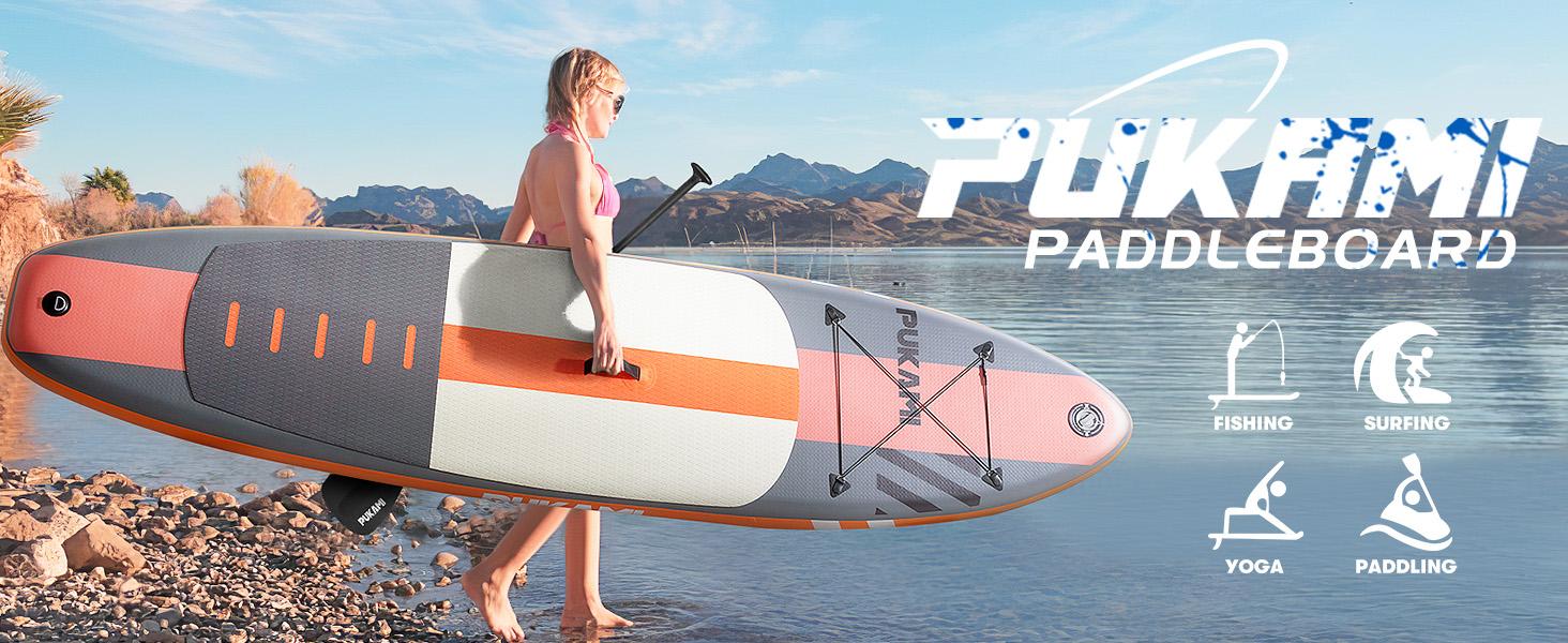 PUKAMI Inflatable Paddle Board for Adults,10.6' Stand Up Paddle Board with Premium SUP Accessories & Carry Bag,Paddle,Pump,Leash,Wide Stable Design,Non-Slip Deck,Surf Control for Youth