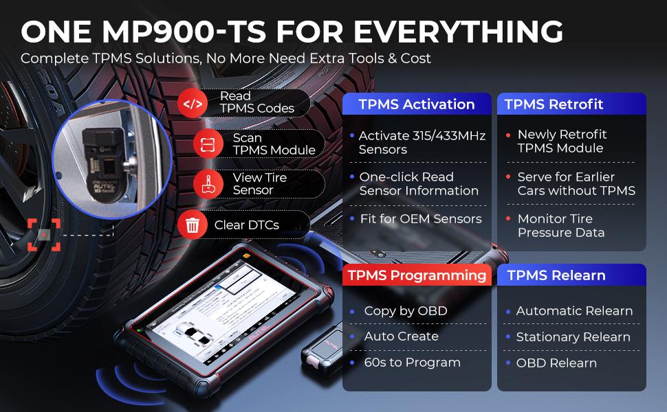 Autel MaxiPRO MP900-TS Car Diagnostic TPMS Diagnostic Tool, Android 10.0, 40+ Services, Advanced ECU Coding CANFD & DOIP, Active Test Upgraded of MP808S-TS/MS906TS