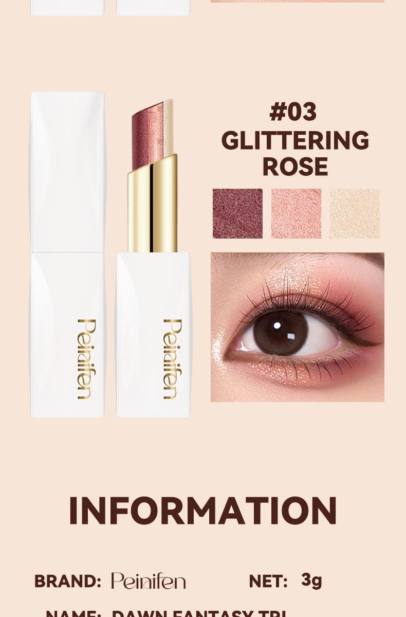 3-Color Shimmer Eyeshadow Stick - Easy Apply, Long Lasting for Natural Eye Looks