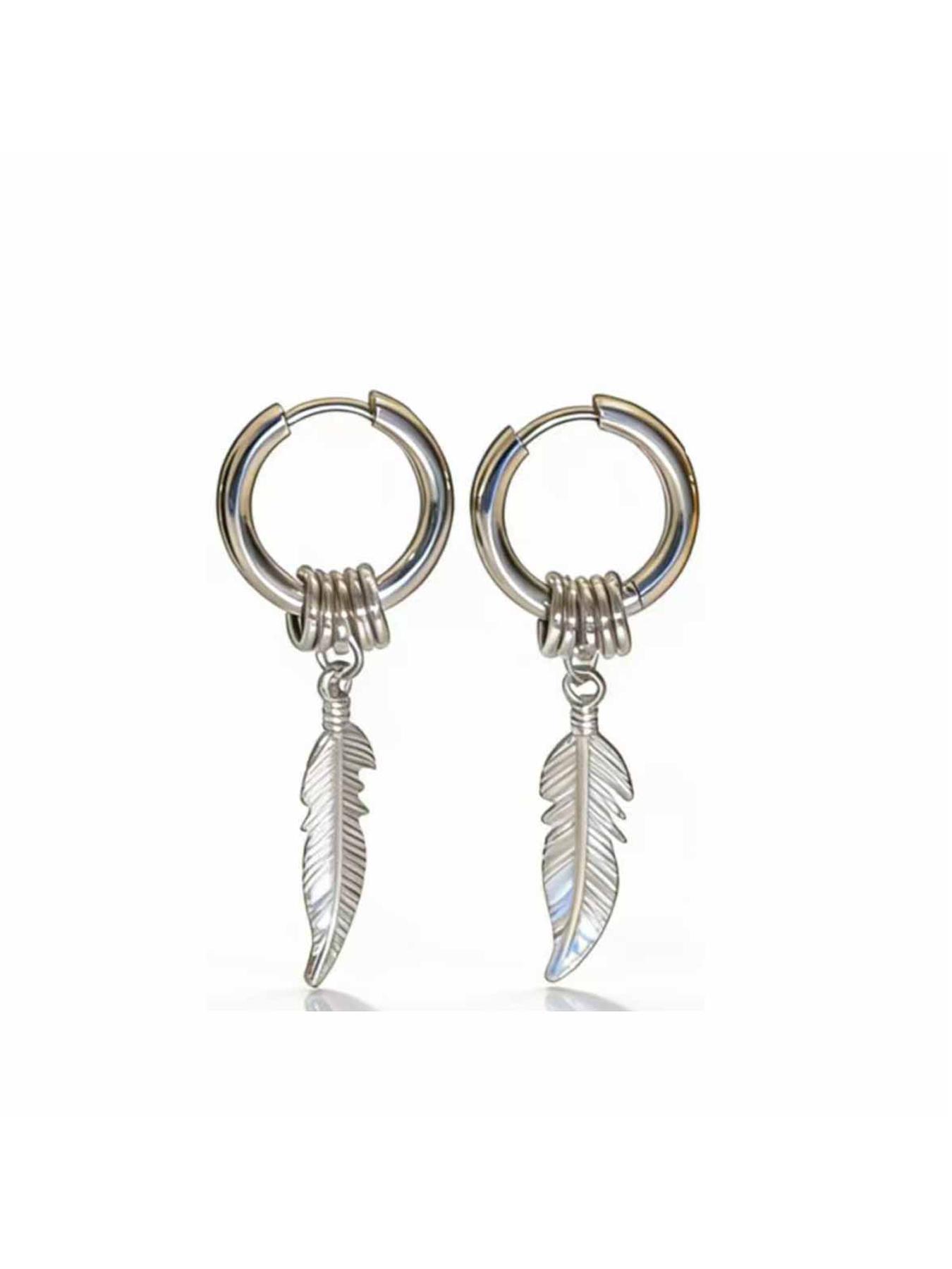 Feather Pendant Coil Earrings, Easy to Wear, Secure Fit, Suitable for Most Ear Shapes, Unisex Design, Durable and Comfortable