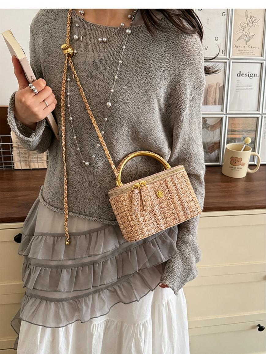 Korean Style Tweed Box Crossbody Bag | Elegant Light Luxury Shoulder Purse | Versatile Chic Handbag for Women