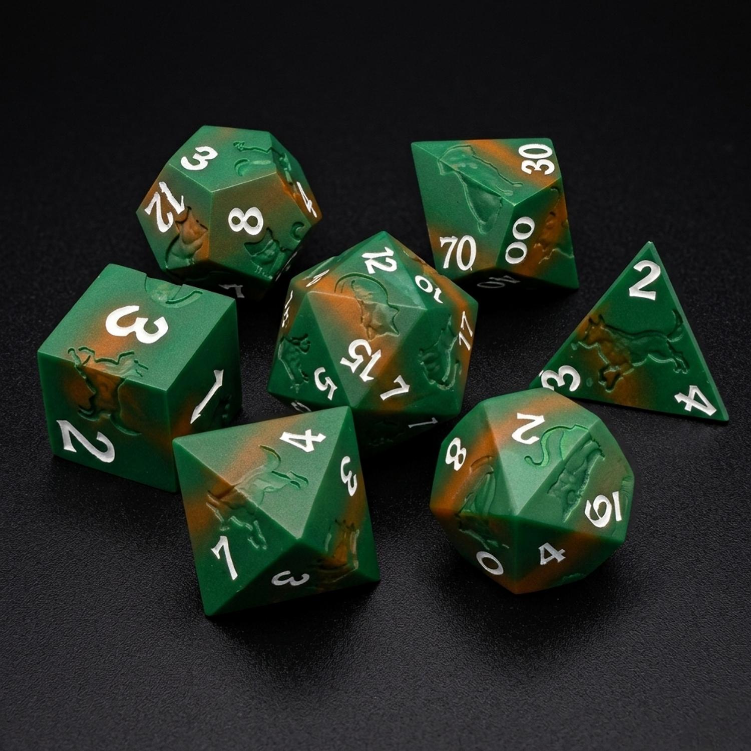 Metal Cat Dog Carved D&d Dice Set, 7-Piece Sharp Corner Polyhedral Rpg Tabletop Dice, Dragon & Dungeon Collectible Dice