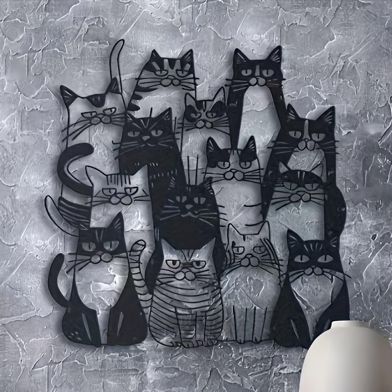 Cat Shaped Metal Wall Decor, Fun Cartoon Animal Sign, Home & Kids Room Decoration, Christmas Holiday Atmosphere, Unique Gift Idea, Vintage Wall Art, Animal Design, Western Wall Art