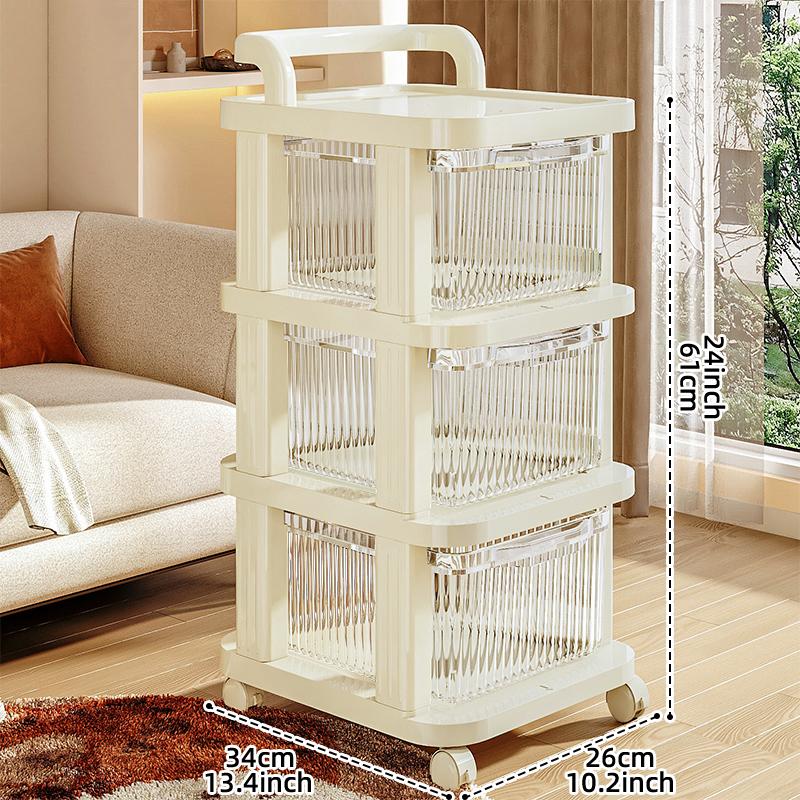 3/4 Layer Rolling Storage Cart, Mobile Organizer Cabinet on Wheels with Brakes, Multi-functional large capacity storage cabinet, Living Room Storage, Suitable for all rooms