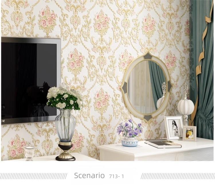 Self-Adhesive Non-Woven Fabric Wall Paper Roll, 3D Floral Design for Living Room Bedroom Background Decor, Home Decoration Sticker