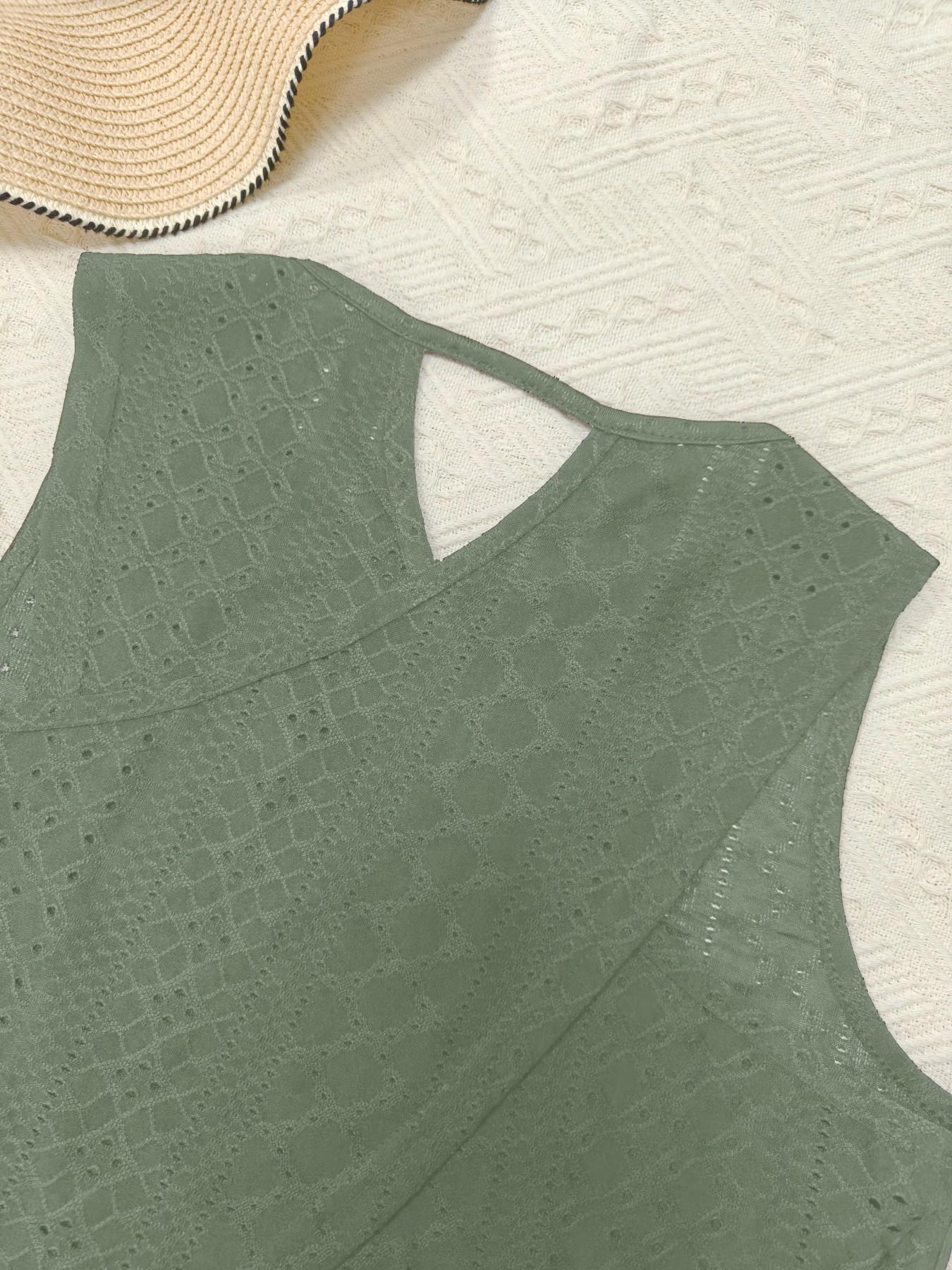 New Summer Women's Plain Sleeveless Top, Hollow Out Irregular Hem Cross Design, Elegant Fashion Commuter Versatile Tank Shirt