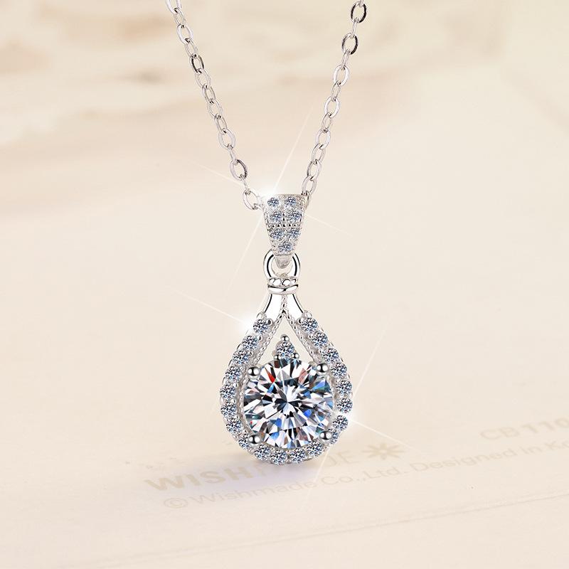 S925 Sterling Silver Necklace for Women, Korean Style Teardrop Pendant with a Colorful Artificial Gemstone, Korean Artificial Gemstone Necklaces & Pendants, Synthetic/Simulated Coloured Gemstone, Chic Artificial Gemstone Necklaces & Pendants