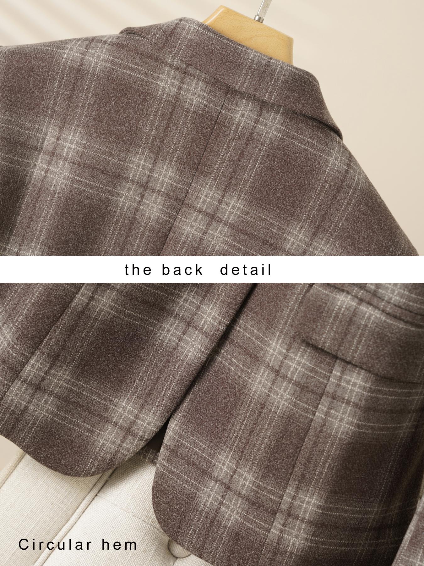 Women's Plaid Wool Blend Jacket, Fitted Long Sleeve Coat for Autumn Winter, Fashionable Commuter Outerwear, Warm Office Wear, Trendy Blazer