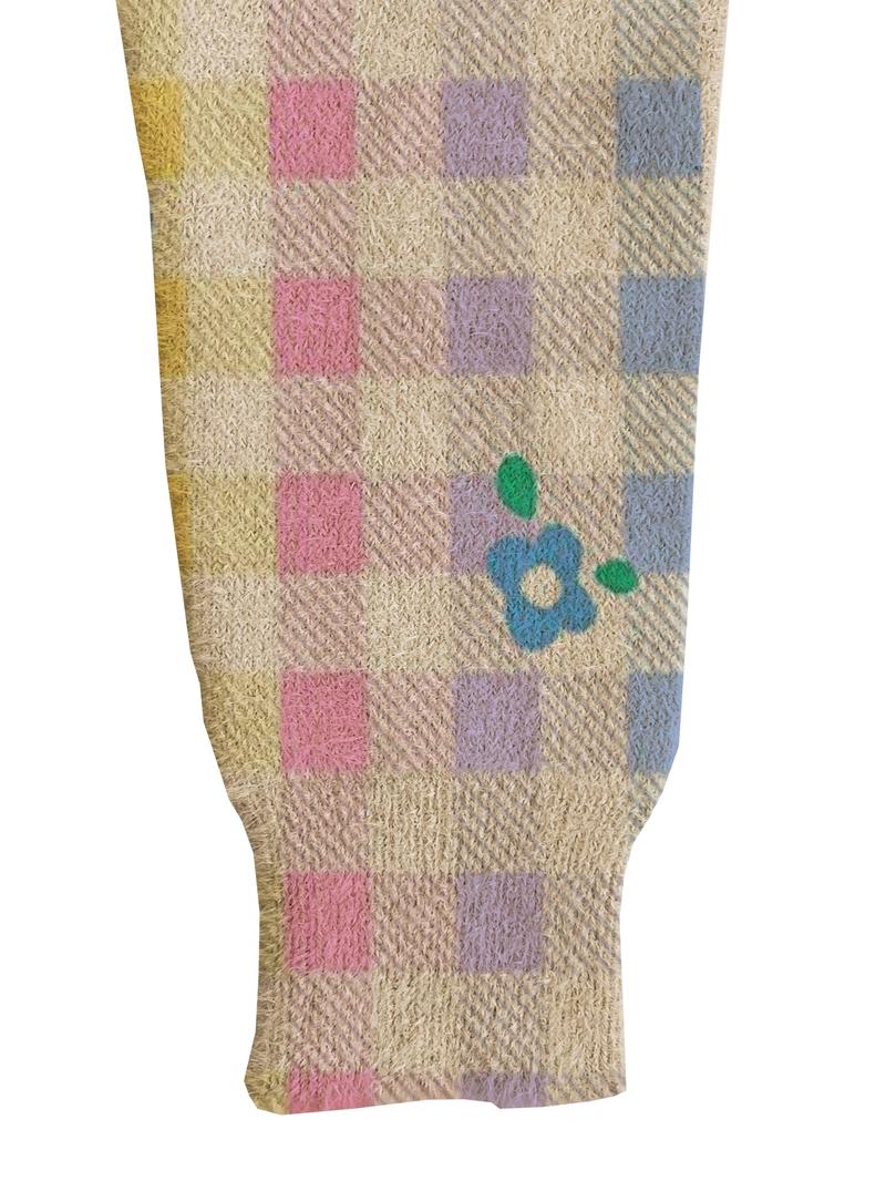 Women's Multicolor Plaid Floral Print Stand Collar Sweater, Fall Winter Casual Long Sleeve Knitwear, Comfortable Warm Daily Wear