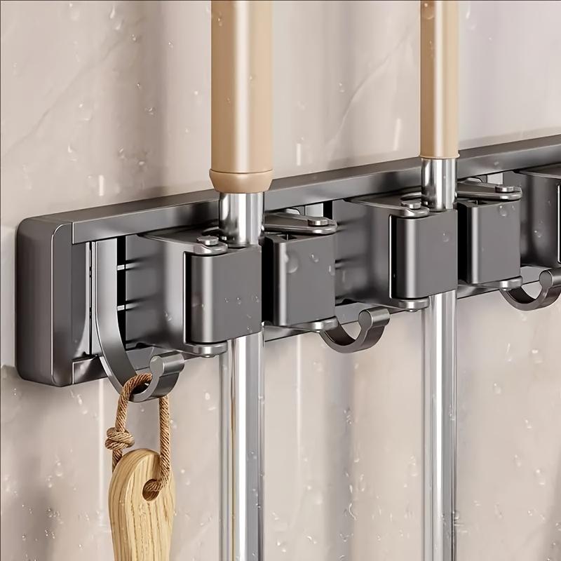 1/6 high-quality plastic mop and broom wall-mounted holders with adjustable hooks, 1 piece wall-mounted storage rack suitable for home, kitchen, garden, laundry room and garage - painted, space-saving mop holder, broom holder and tool holder, storage rack