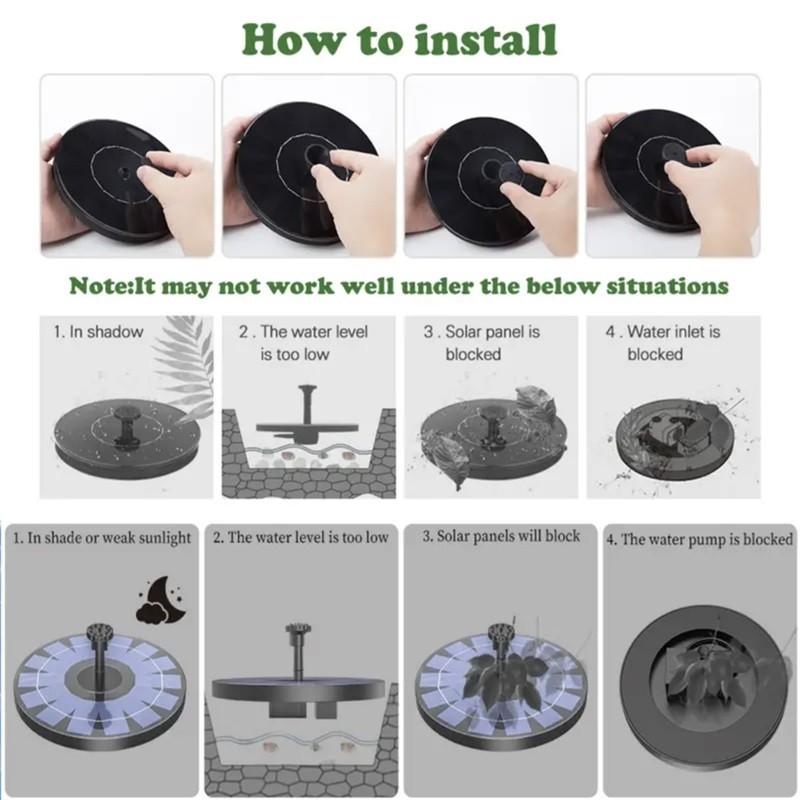 Solar Fountain Pump 18cm/7.1inch, 6 Nozzles, Ideal for Bird Bath, Pond, Garden, Pool, Fish Tank, Outdoor Aquarium