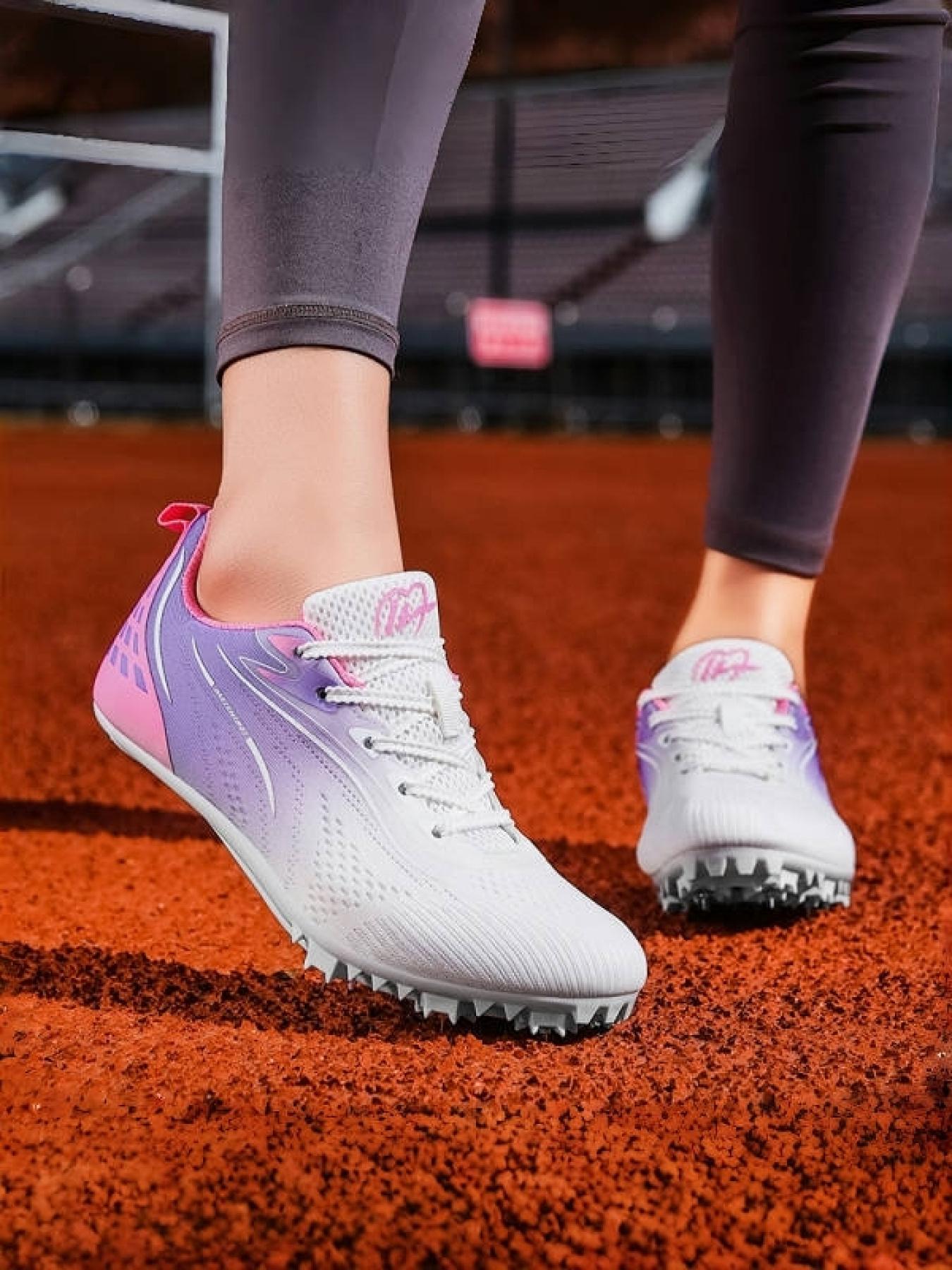 1 Pair Parent-Child Orange Green Gradient Removable Spike Track Shoes Colorful Racing Breathable Mesh Strong Grip Multi Ground Training And Competition