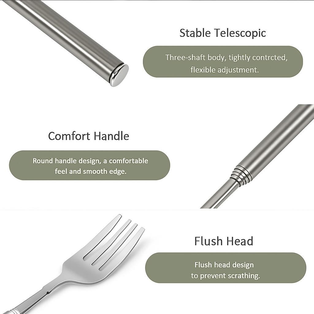 Expandable Long Handle Fork Stainless Steel 22.1-64.52cm, BBQ Fork for Grilling Bread Desserts, Durable & Versatile Utensil, Barbecue Utensils