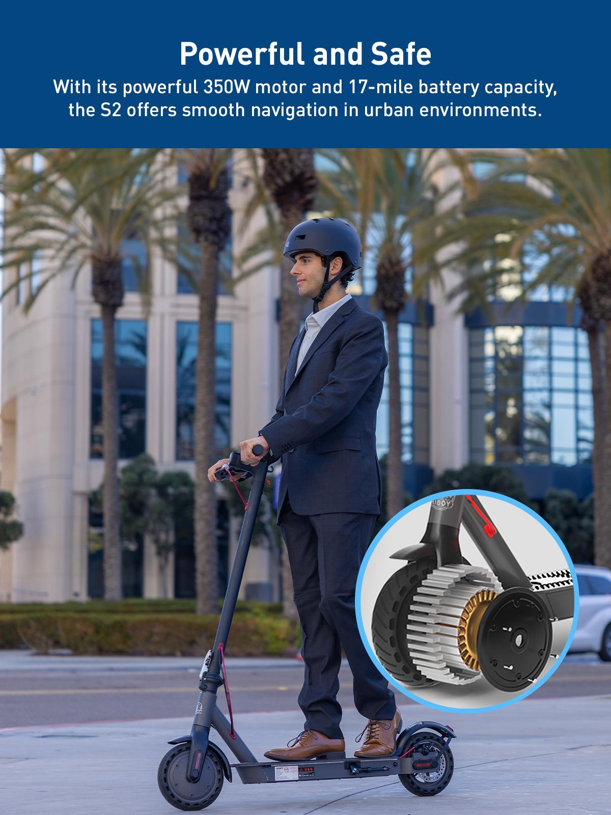 Hiboy S2 Electric Scooter,UL 2271 Certified，8.5" Tires, Up to 17 Miles Range, 350W Motor & 19 MPH Portable Folding Commuting Electric Scooter for Adults with Double Braking System and App Rear suspensions LED headlight + sidelight + taillight