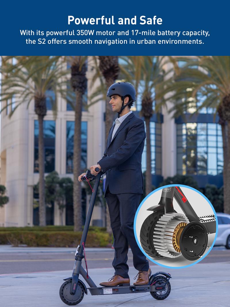 Hiboy S2 Electric Scooter,UL 2271 Certified，8.5" Tires, Up to 17 Miles Range, 350W Motor & 19 MPH Portable Folding Commuting Electric Scooter for Adults with Double Braking System and App Rear suspensions LED headlight + sidelight + taillight