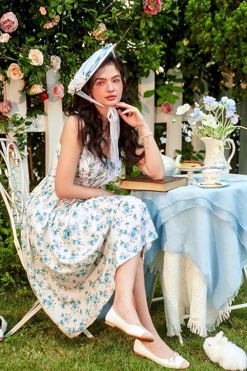 【Valentine's Day Limited】Grace Karin Women's Floral Midi Dress Corset Sundresses 2026 Summer Spring Vacation Milkmaid Dresses