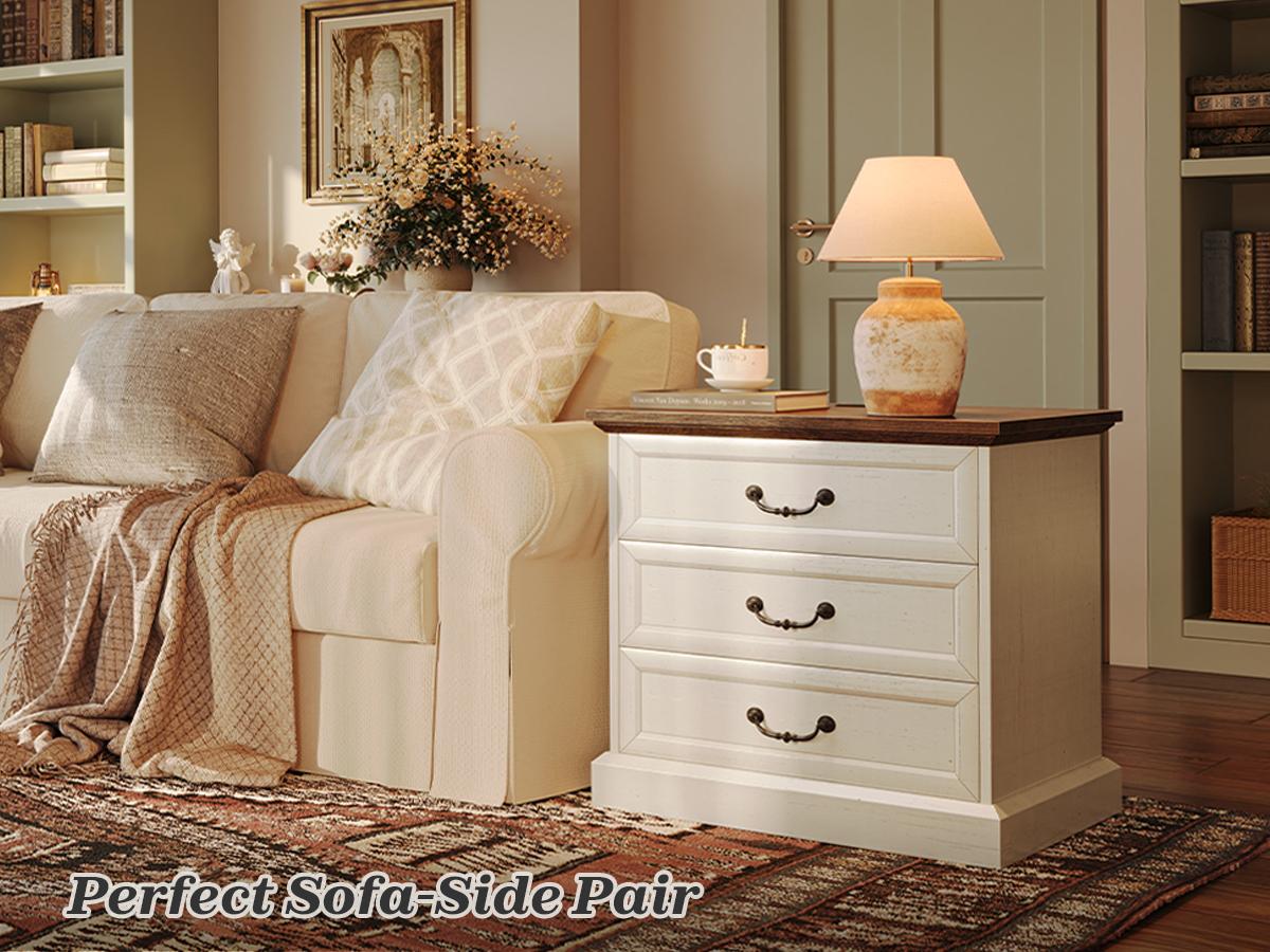 Huuger Nightstand with Charging Station, 3 Drawer Night Stand, 22 Inch Wider Side Table with Storage, Farmhouse Nightstand with Vintage Handles, Thicken Base, for Bedroom Huuger Nightstand with Charging Station, 3 Drawer Night Stand, 22 Inch Wider Side Table with Storage, Farmhouse Nightstand with Vintage Handles, Thicken Base, for Bedroom