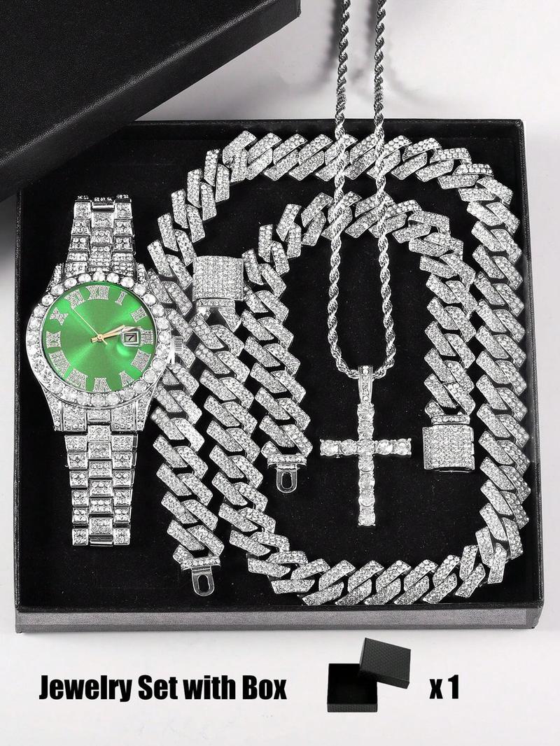 Luxury Punk Watch Set with Necklace Bracelet Cross Pendant, Analog Quartz Movement, Adjustable Strap, Unisex Gift Box for All Seasons, Fashionable Jewelry Set Luxury Punk Watch Set with Necklace Bracelet Cross Pendant, Analog Quartz Movement, Adjustable Strap, Unisex Gift Box for All Seasons, Fashionable Jewelry Set
