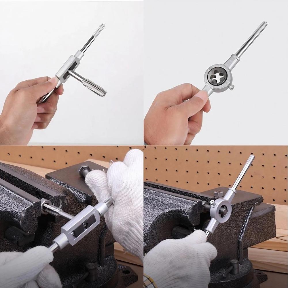 Heavy Duty Manual Tapping Tool Kit, Pipe Threader Kit, Thread Repair Set with Tap Wrench, for Metal & Wood, Industrial Thread Restoration, Automotive & Home Repair Thread Correction Kit, Universal for Pipes and Plates