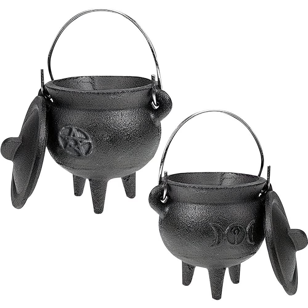 Cast Iron Witchcraft Cauldron with Lid and Carry Handle, Perfect for Spells, Halloween Decor, Incense Burning, Classic Practical Supplies