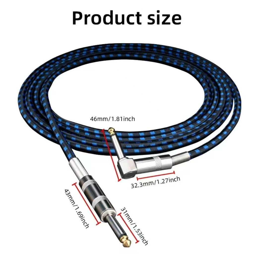 Hhdzi Electric Guitar Noise Reduction Cable, Straight + L-Type 6.35mm Jack, High Shielding, Pure Sound, Stage, Band, Studio Use, Instrument Accessories