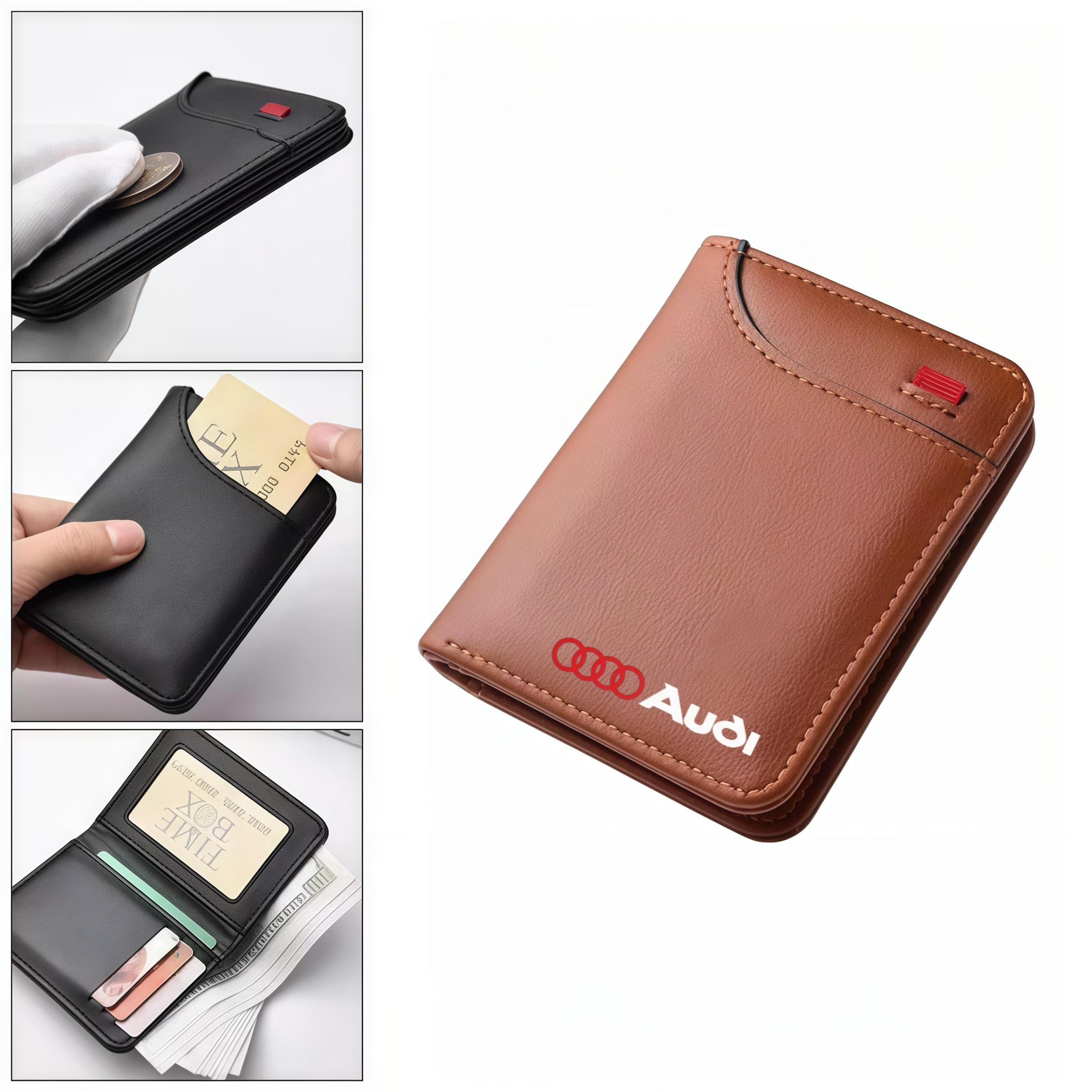 Fashion Minimalist Car Badge Wallet, Leather Mini Credit Card Case, Portable Small Wallet for All Audi Models, Automotive Accessories
