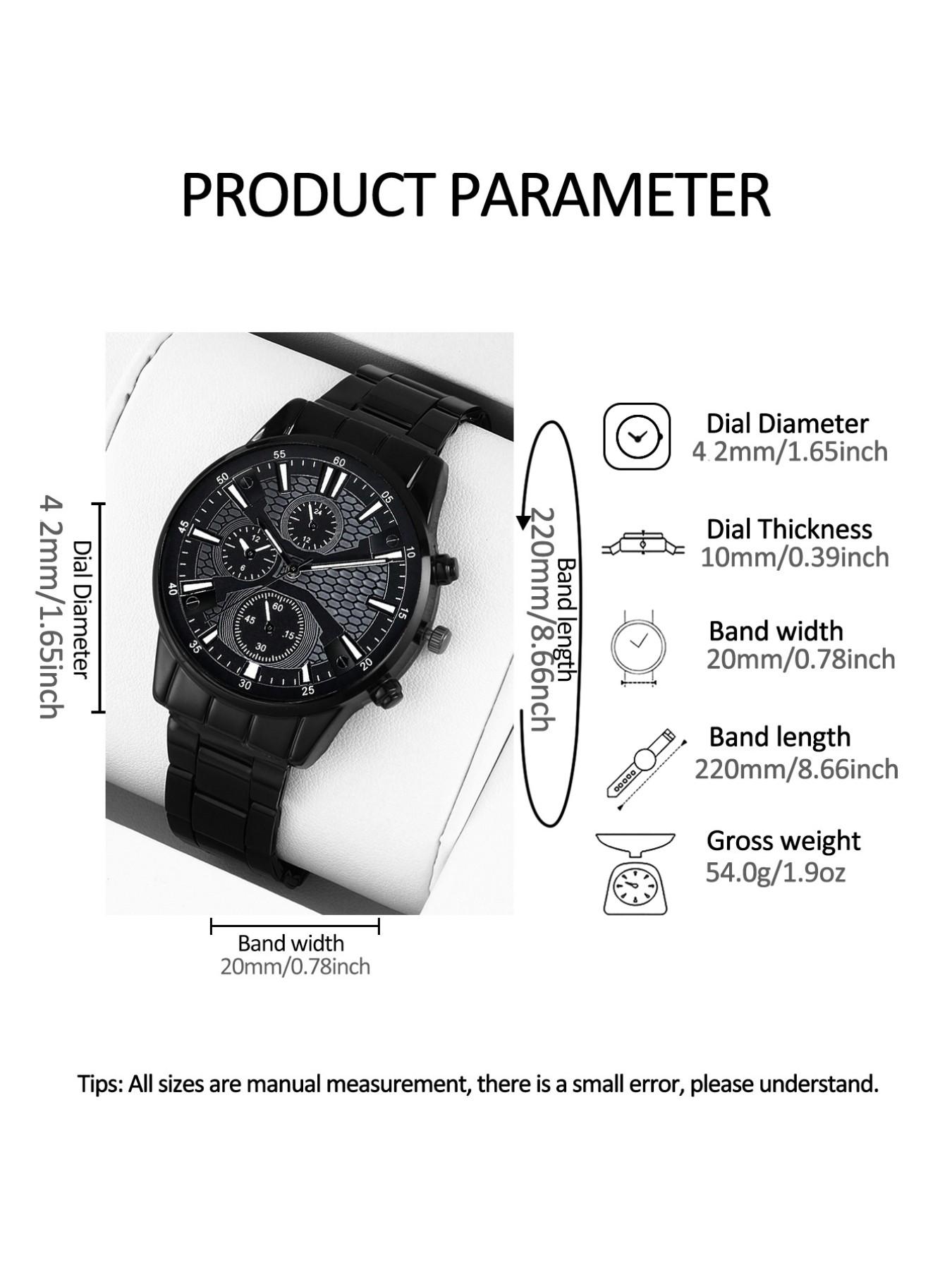 4pcs Men's Fashion Elegant Watch Set, Stainless Steel Quartz Wristwatch, Includes Bracelet, Necklace, Ring, Ideal Gift for Business or Casual Wear