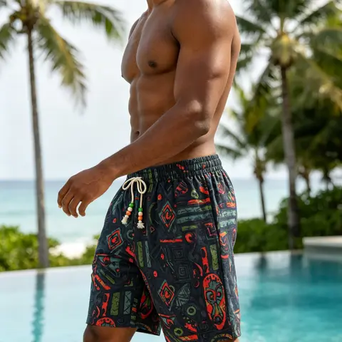 Men's All Over Print Drawstring Waist Shorts, Regular Fit Summer Casual Design Casual Comfy Beach Shorts for Summer, Men's Bottoms for Daily Wear, Graphic Shorts, Lightweight Printed Shorts, Drawstring Waistband Shorts, Beach Shorts Clothes