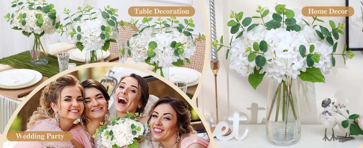 4pcs Fake Hydrangea with Vase -3D Real Faux Hydrangea Flowers and 3pcs Eucalyptus Stems for Wedding Centerpiece Home Table Decoration(White) 4pcs Fake Hydrangea with Vase -3D Real Faux Hydrangea Flowers and 3pcs Eucalyptus Stems for Wedding Centerpiece Home Table Decoration(White)