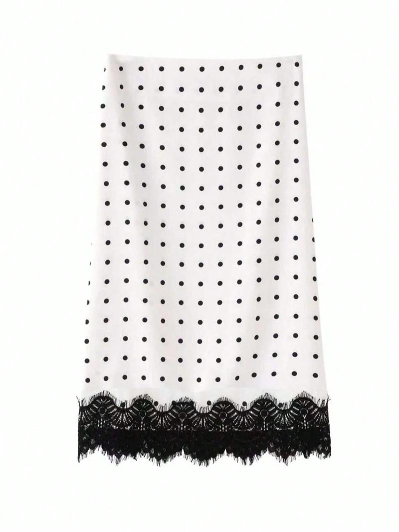 Women's Polka Dot Patchwork Colorblock Elegant Party Fabric Lace Trim Skirt, Vacation Beach Autumn Winter Fashion